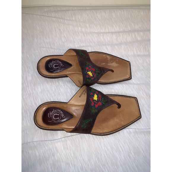 Charlie Horse Womens 7B Leather Thong Sandals Artisan Hand Crafted in Brazil - Picture 2 of 4